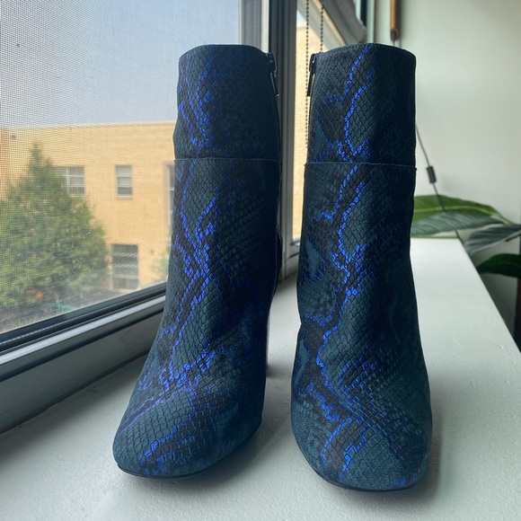 Blue Metallic Embossed Snake-Skin Booties - Picture 9 of 11